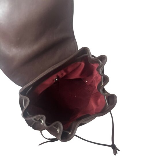 Cole Haan Leather Backpack | Dark Brown Drawstring Rucksack - Picture 5 of 5